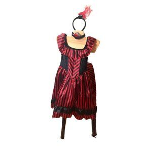 Vintage-Inspired Red & Black Striped Costume Dress w Ruffled Neckline & Matching